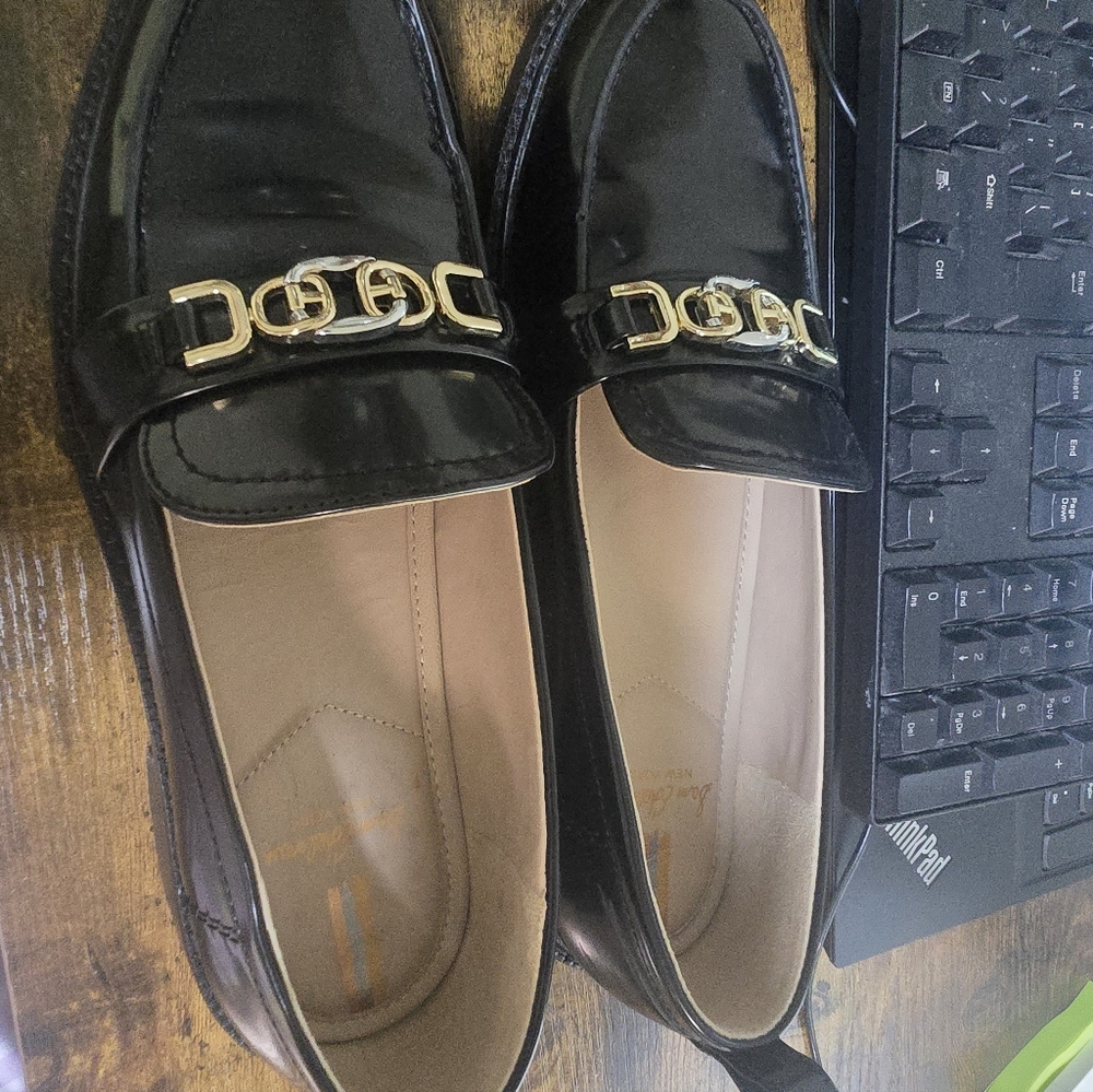 Sam Edelman Black Loafers with Gold Accents - Picture 2 of 13